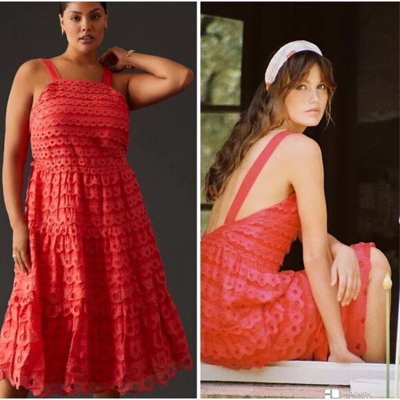 NWT ANTHROPOLOGIE MAEVE EYELET MIDI DRESS, $260 Sz 12 - Picture 2 of 12